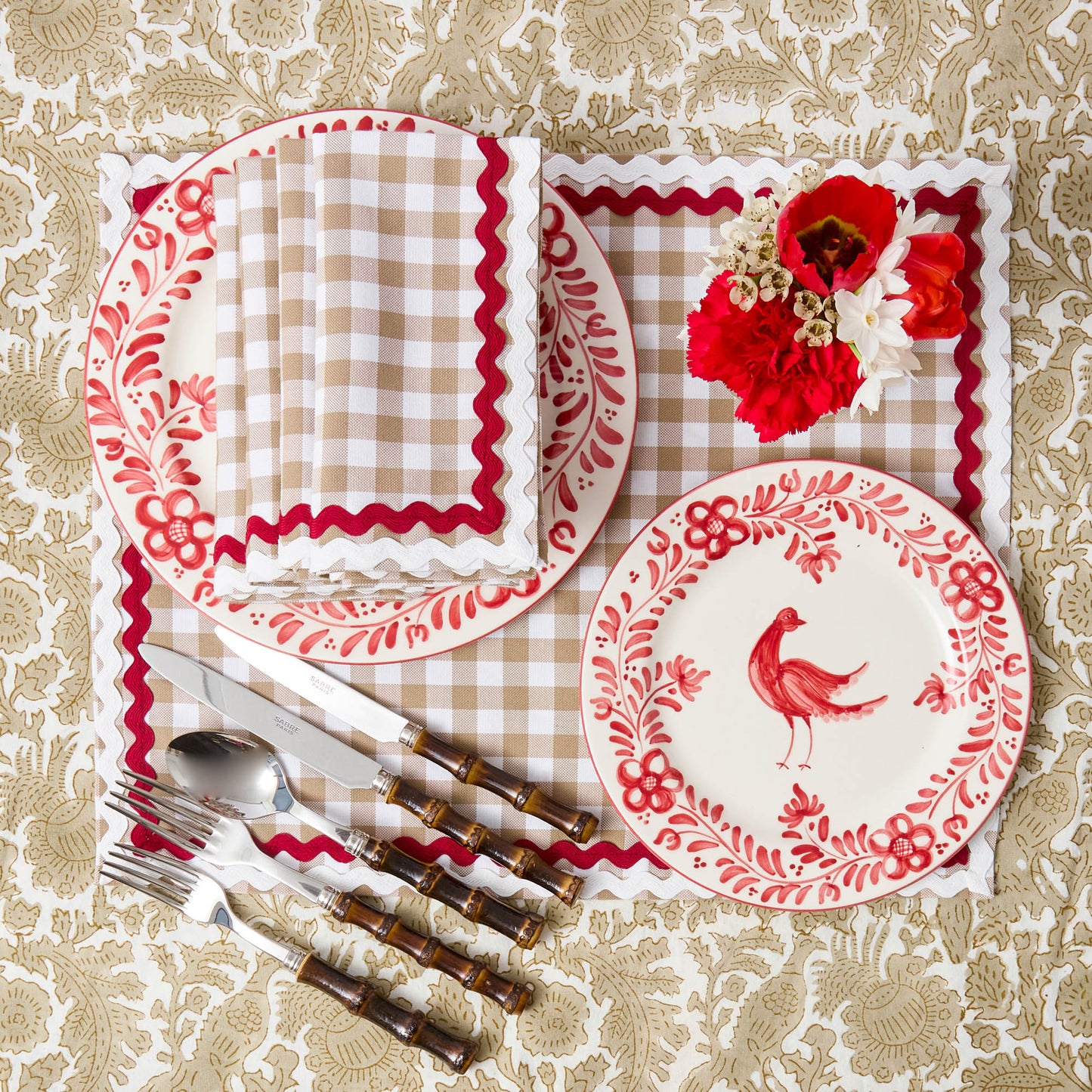 Tovaglioli Rossina Putty Gingham e rossi (set da 4)