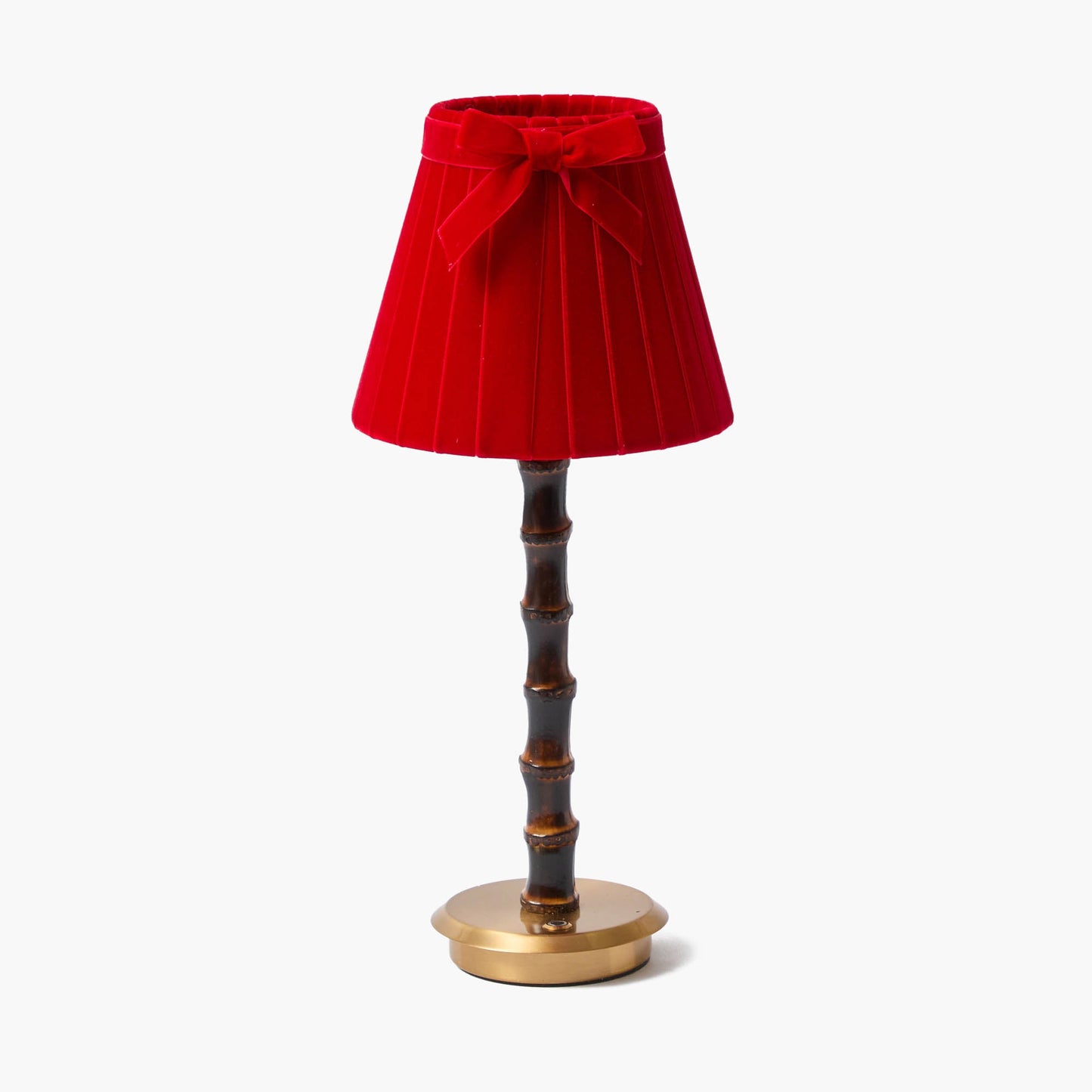 Lampada ricaricabile in bambù bruciato con paralume in velluto rosso (18 cm)