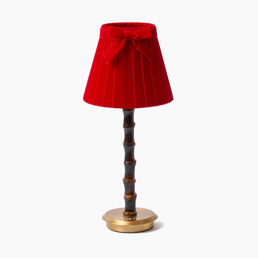 Lampada ricaricabile in bambù bruciato con paralume in velluto rosso (18 cm)