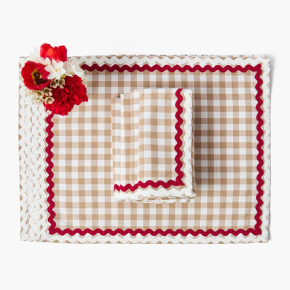 Tovagliette e tovaglioli Rossina Putty Gingham e rossi (set da 4)