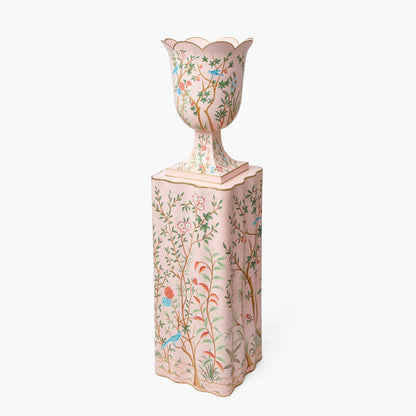 Urna e piedistallo in stile Chinoiserie rosa