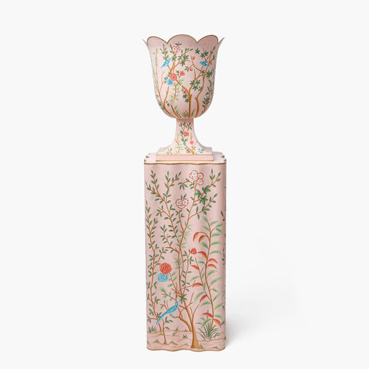 Urna e piedistallo in stile Chinoiserie rosa