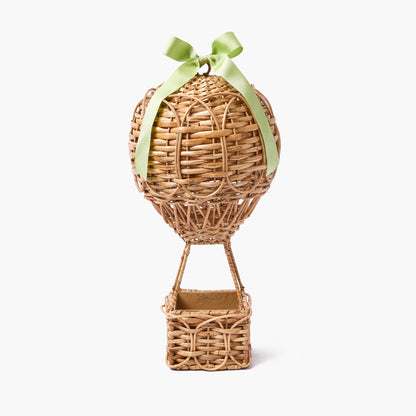 Mongolfiera in rattan con fiocco in grosgrain verde
