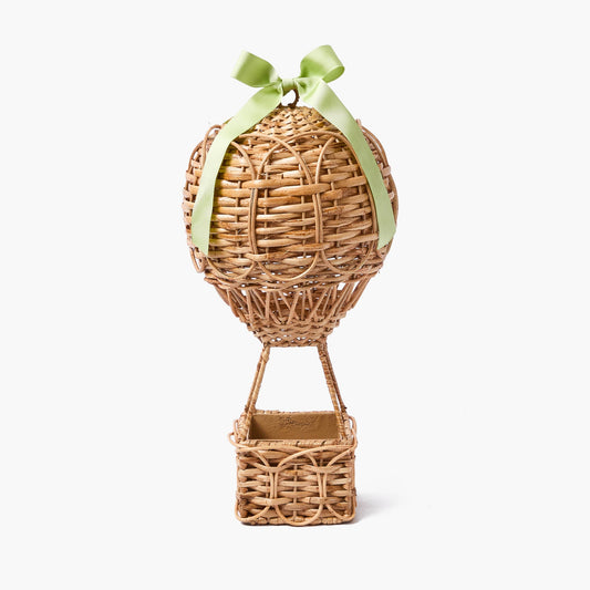Mongolfiera in rattan con fiocco in grosgrain verde