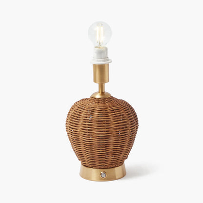 Lampada ricaricabile Ursula in rattan con paralume in stucco e ikat verde (18 cm)