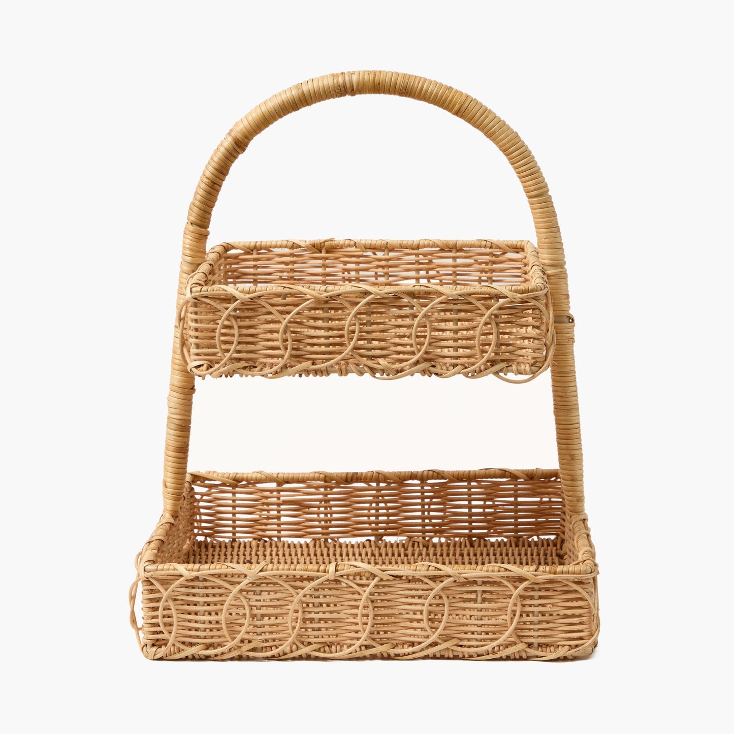 Supporto quadrato a due livelli in rattan