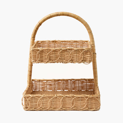 Supporto quadrato a due livelli in rattan