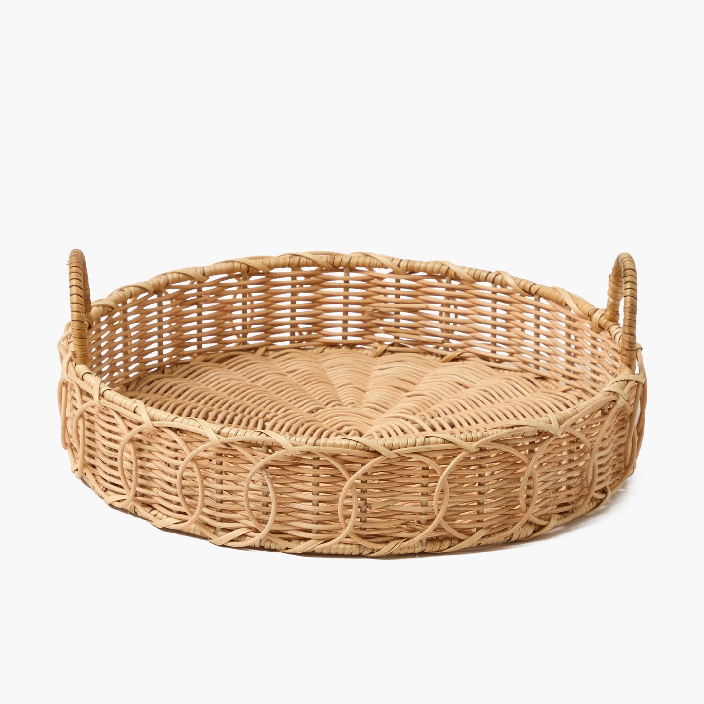 Vassoio rotondo in rattan intrecciato