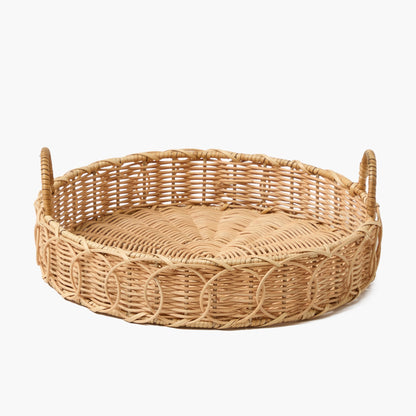 Vassoio rotondo in rattan intrecciato