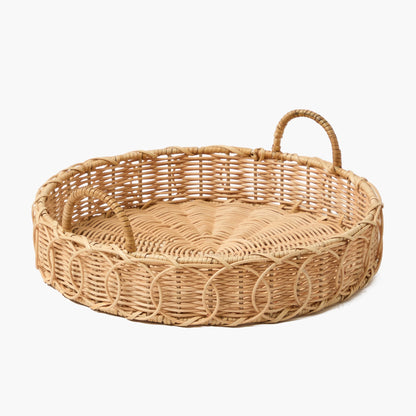 Vassoio rotondo in rattan intrecciato