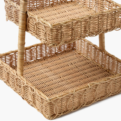 Supporto quadrato a due livelli in rattan