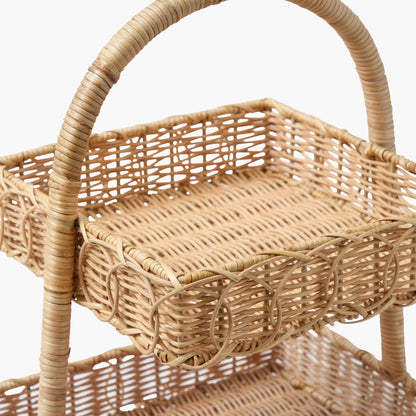Supporto quadrato a due livelli in rattan