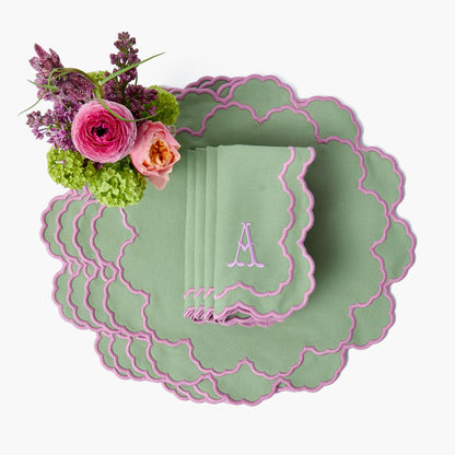 Tovagliette e tovaglioli Lily Soft verdi e rosa (set da 4)