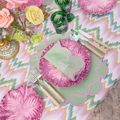 Tovagliette e tovaglioli Lily Soft verdi e rosa (set da 4)