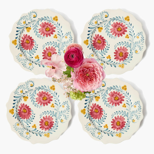 Piatti da portata con fiori rosa (set da 4)