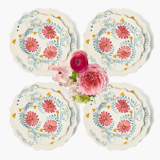 Piatti da portata e da antipasto con fiori rosa (set da 8)