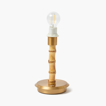Lampada ricaricabile corta in bambù con paralume color caramello e loto blu (18 cm)