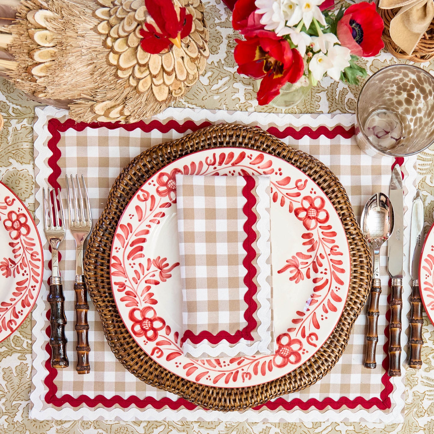 Tovaglioli Rossina Putty Gingham e rossi (set da 4)