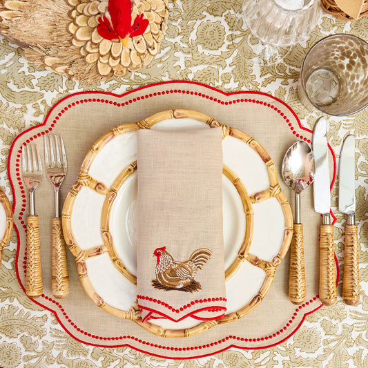Tovagliette Eloise Putty e Red Linen e tovaglioli Henrietta Hen (set da 4)