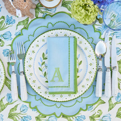 Tovagliette e tovaglioli Mariana blu e verde (set da 4)