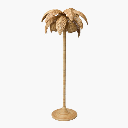 Lampada da terra in rattan con palma